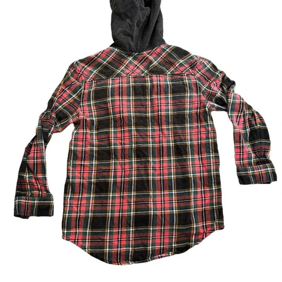 Art Class Boys Black Green Red Flannel Plaid Sweatshirt Hood Size 6/7 - Picture 5 of 5